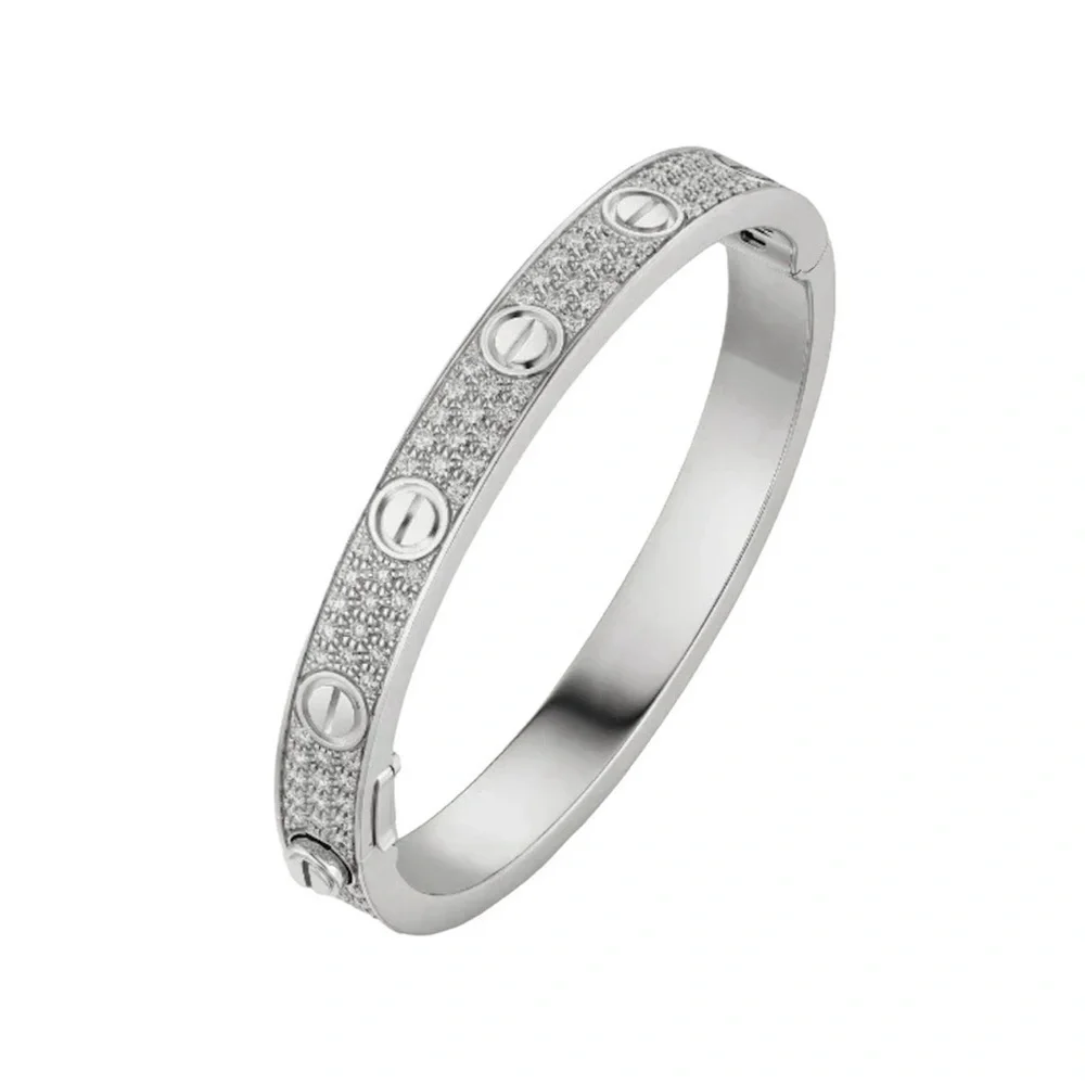 Generic Stainless Steel Pave Diamond Screw Cuff Bangle Bracelet with Screwdriver